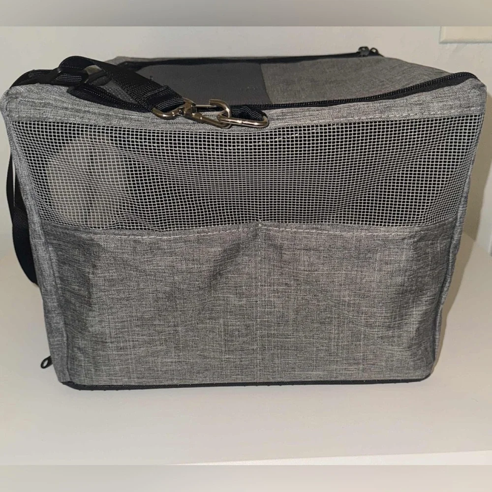 Gray Pet Carrier with Mesh Panels